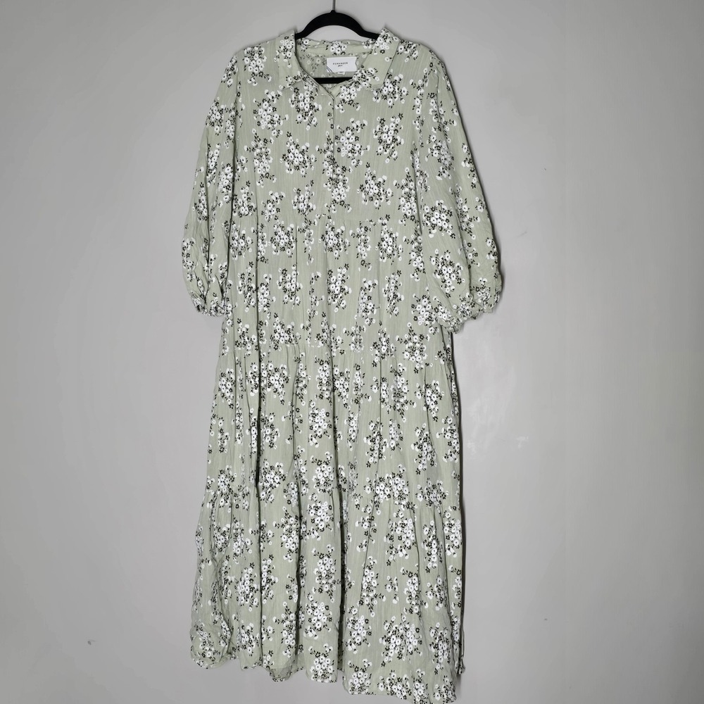 Pomander Place XXL Sage Floral 100% Cotton Tiered Maxi Dress Tuckernuck